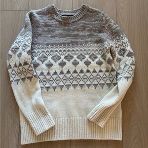 Banana Republic Cream Crew Neck Sweater with Nordic Pattern